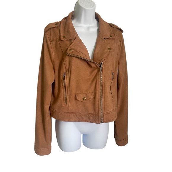 Rue21 Tan Faux Suede Moto Jacket Women’s | Cropped Biker Style Lined Fall Jacket - Picture 1 of 12
